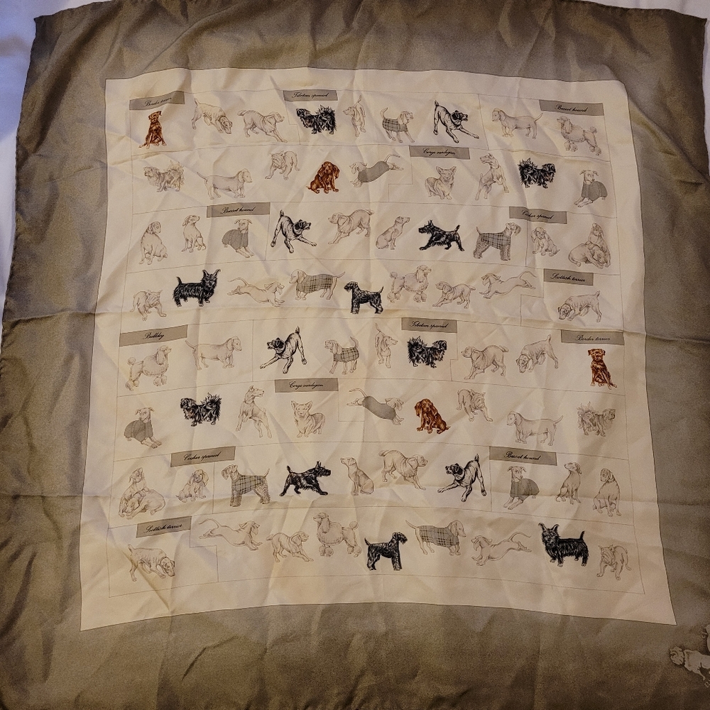 Vintage Burberry Silk Scarf with Dog Breeds